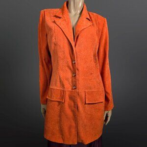 Vntage 90s Burnt Orange Microsuede Jacket Mid Length Trench Size M Fall Autumn